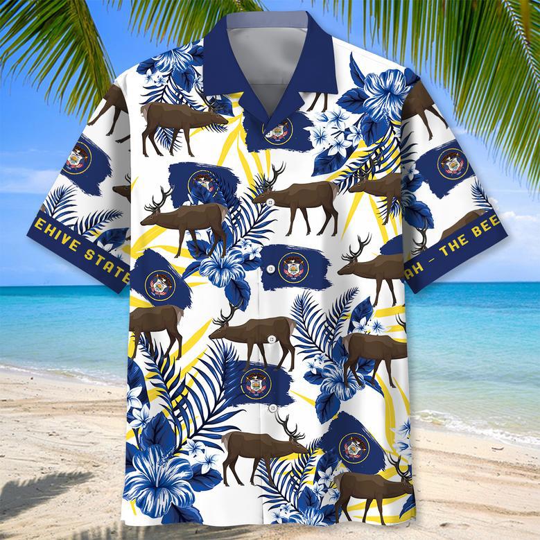 Utah Proud The Beehive State Hawaiian Shirt for Men, Women, Utah State Flag Hawaiian Summer Beach Shirt