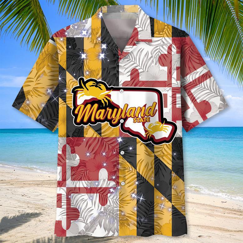 Vintage Maryland Proud Hawaiian Shirt for Men, Women, Retro Maryland Flag State Summer Beach Shirt