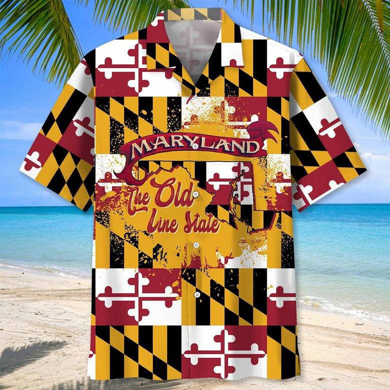 Vintage Maryland Proud Hawaiian Shirt for Men, Women, Retro Maryland Flag State Summer Beach Shirt