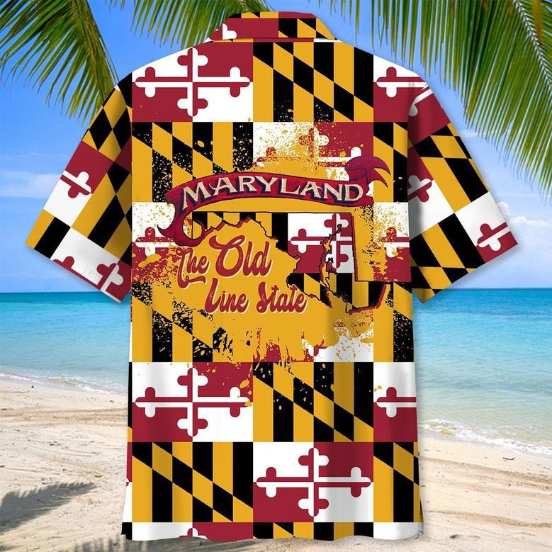 Vintage Maryland Proud Hawaiian Shirt for Men, Women, Retro Maryland Flag State Summer Beach Shirt