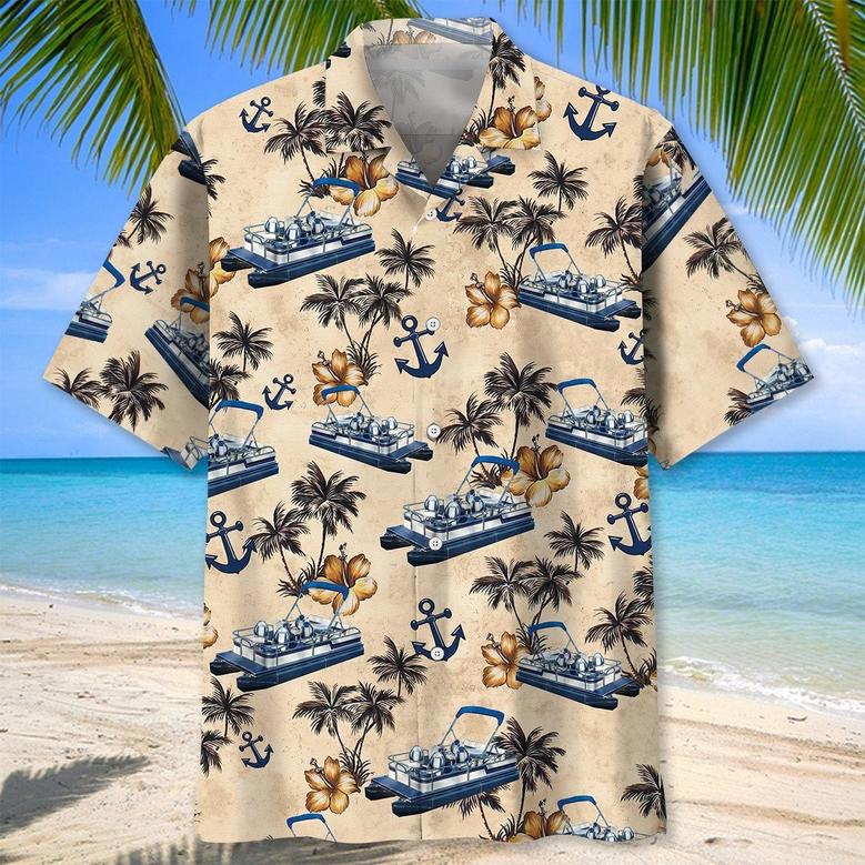 Vintage Pontoon Boat Hawaiian Shirt for Men, Women, Pontoon Summer Beach Shirt