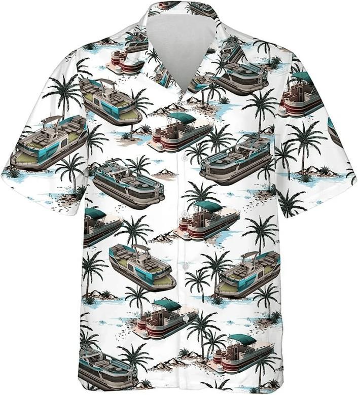 Vintage Pontoon Boat Hawaiian Shirt for Men, Women, Pontoon Summer Beach Shirt