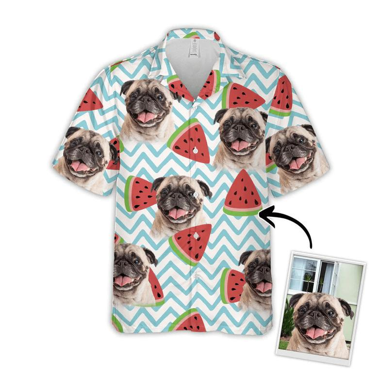 Watermelon Pattern Short-Sleeve Hawaiian Shirt, Upload Photo Dog Aloha Shirt, Idea Gift for Dog Lovers