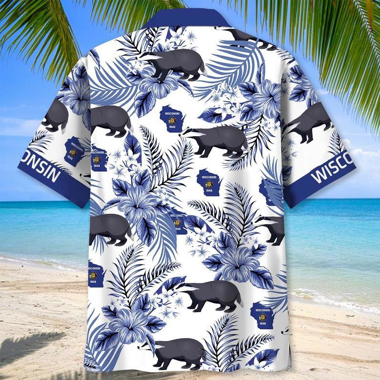 Wisconsin Proud Hawaiian Shirt for Men, Women, Wisconsin State Flag Hawaiian Summer Beach Shirt