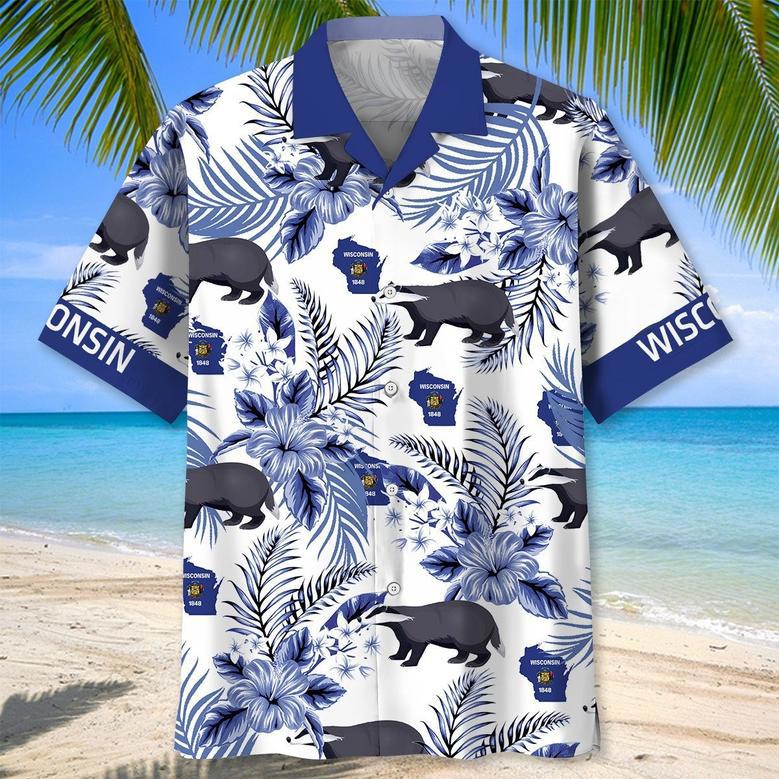 Wisconsin Proud Hawaiian Shirt for Men, Women, Wisconsin State Flag Hawaiian Summer Beach Shirt