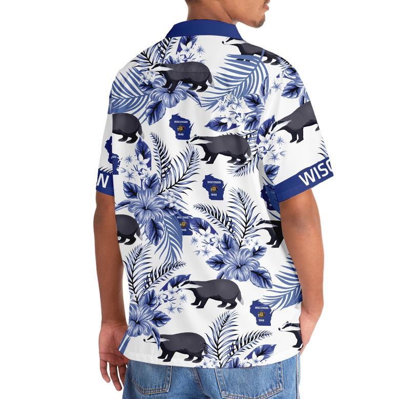 Wisconsin Proud Hawaiian Shirt for Men, Women, Wisconsin State Flag Hawaiian Summer Beach Shirt