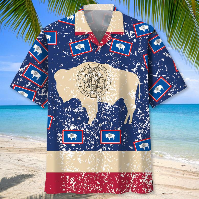 Wyoming Hawaiian Shirt Tropical Aloha Wyoming Bison Hawaiian Shirt for Men, Women