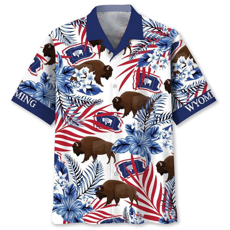 Wyoming Hawaiian Shirt Tropical Aloha Wyoming Bison Hawaiian Shirt for Men, Women