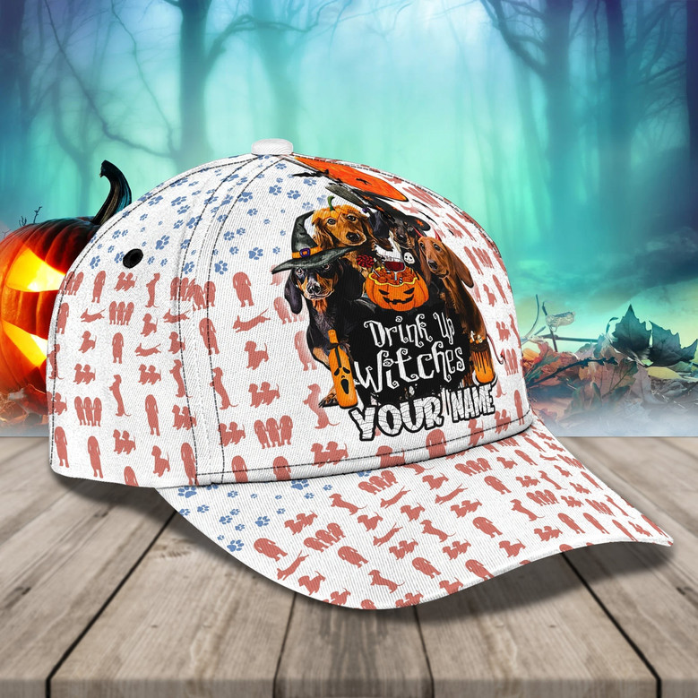 Custom Name Halloween Cap Hat For Dog Lover, Drink Up Witches Halloween Hats
