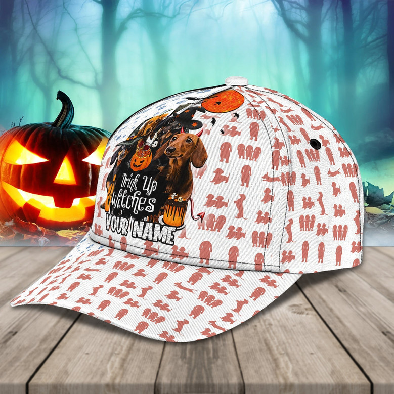 Custom Name Halloween Cap Hat For Dog Lover, Drink Up Witches Halloween Hats