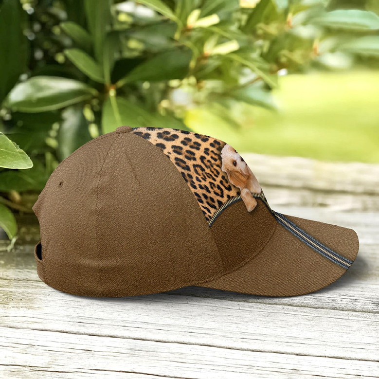 Kawaii Dog Inside Leopard Leather Style Baseball Cap