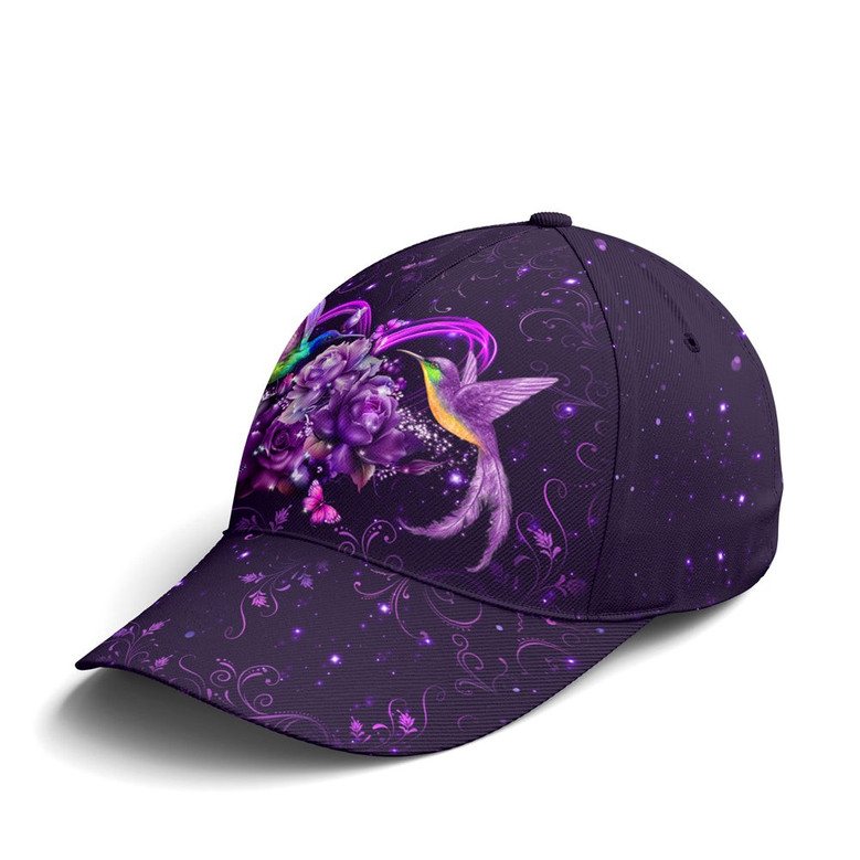Cream Hat with Purple Floral and Hummingbird Design Custom Name Hummingbird Floral Hat – Personalized Name  main image 3