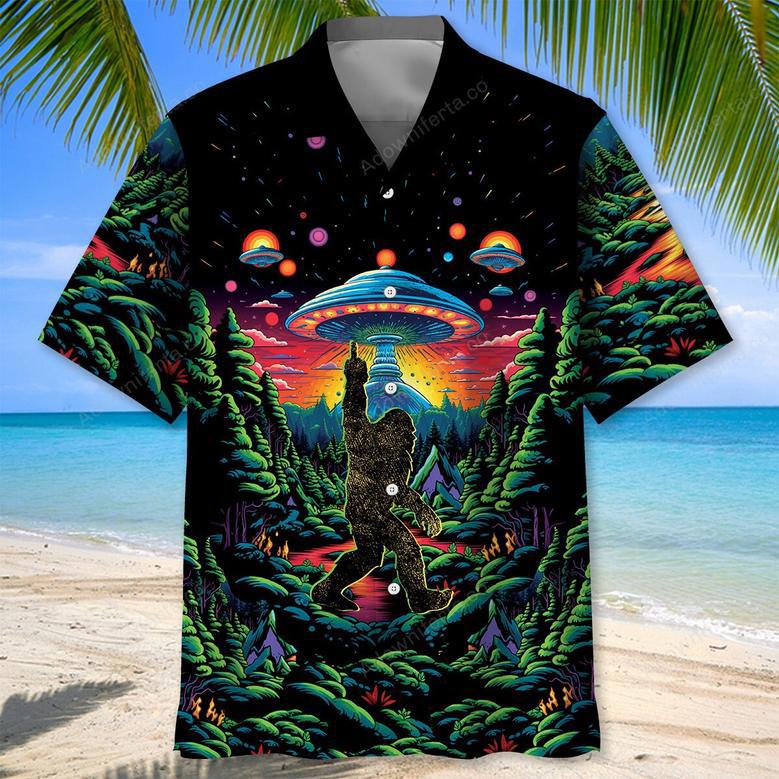 Alien Bigfoot Middle Finger Hawaiian Shirt