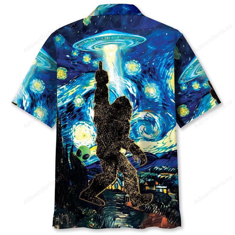 Alien Stalk Bigfoot In A Starry Night Hawaiian Shirt