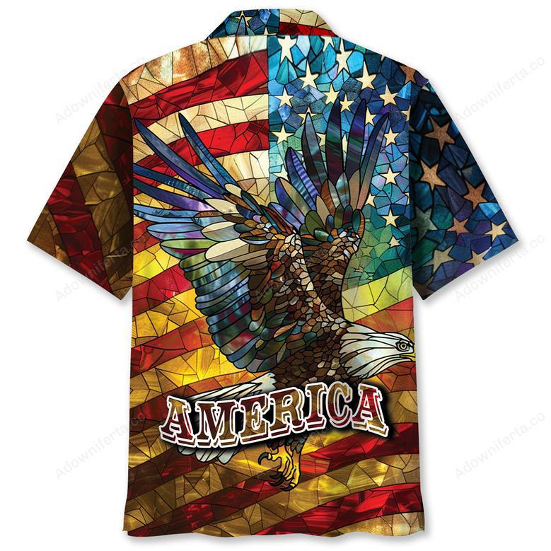 America Bald Eagle of July Stained Glass Art Hawaiian Shirt