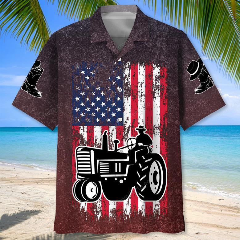 American Flag Tractor Hawaiian Shirt