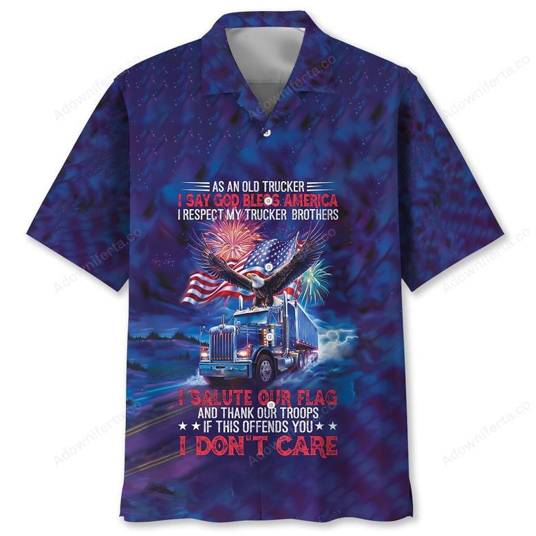 As An Old Trucker I Say God Bless America Hawaiian Shirt