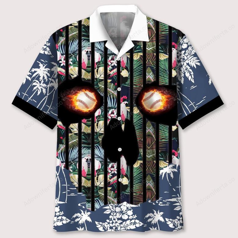 Baseball Flower Skull Hawaiian Shirt