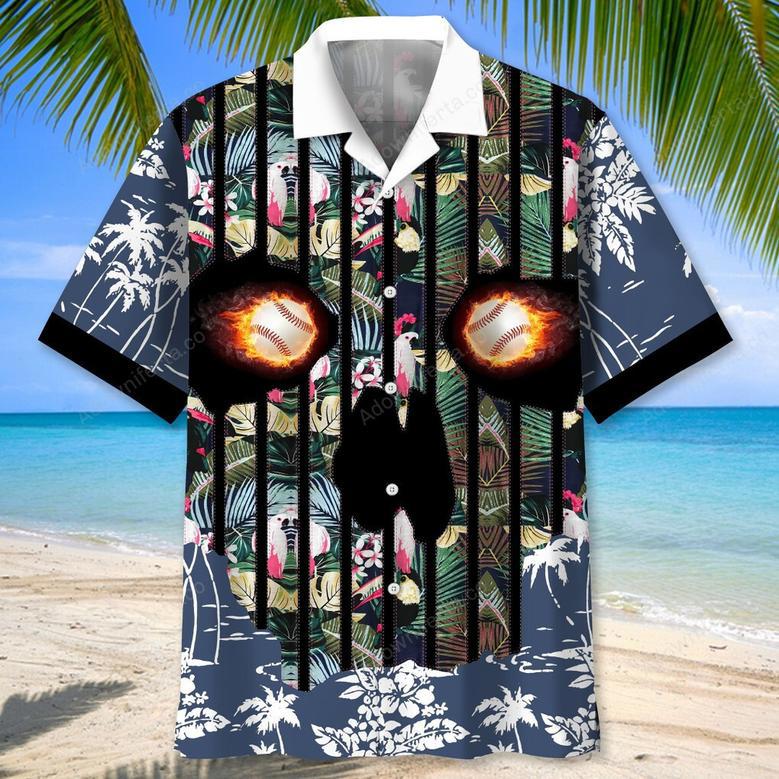 Baseball Flower Skull Hawaiian Shirt