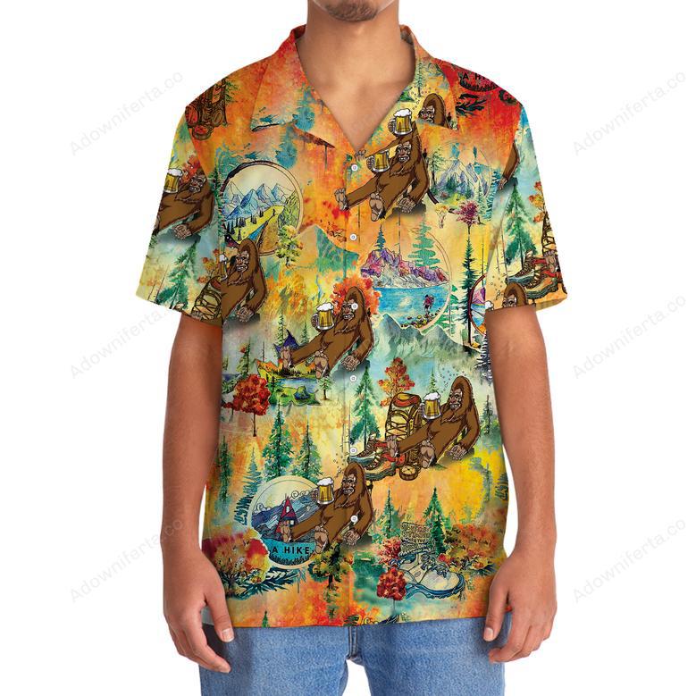 Bigfoot Hiking Funny Hawaiian Shirt