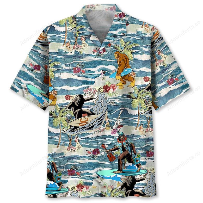 bigfoot surfing hawaiian shirt