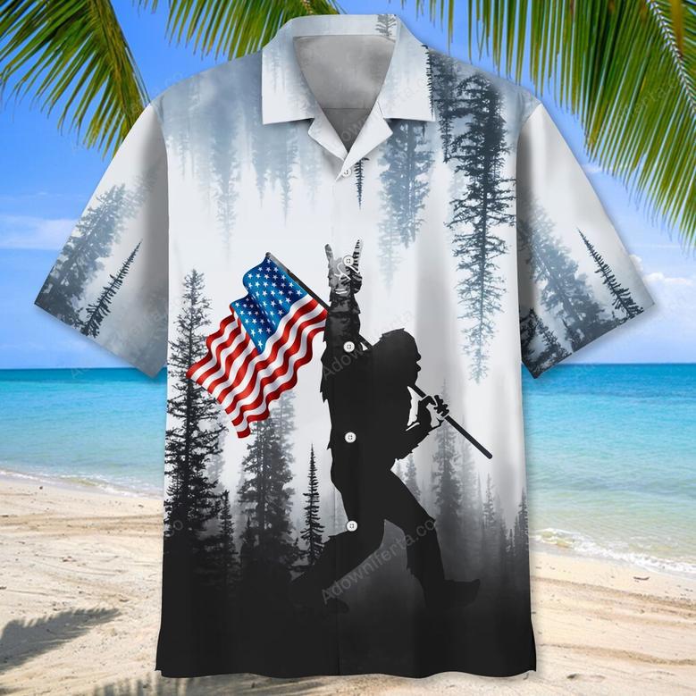 Bigfoot Usa Flag Hawaiian Shirt