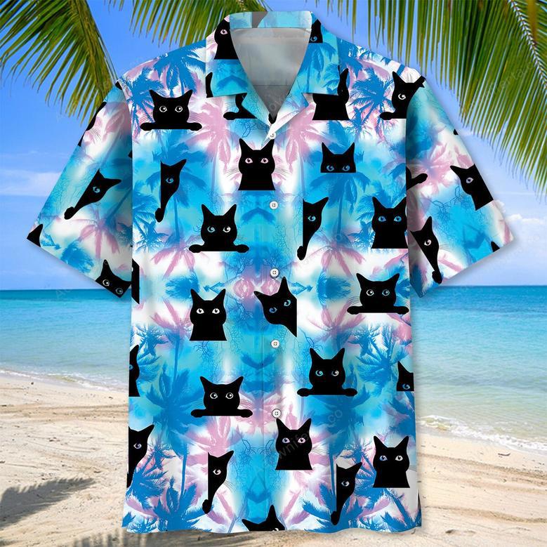 Black Cat Blue Hawaiian Shirt