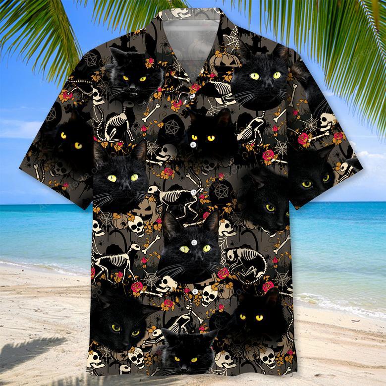 Black Cat Skeleton Hawaiian Shirt