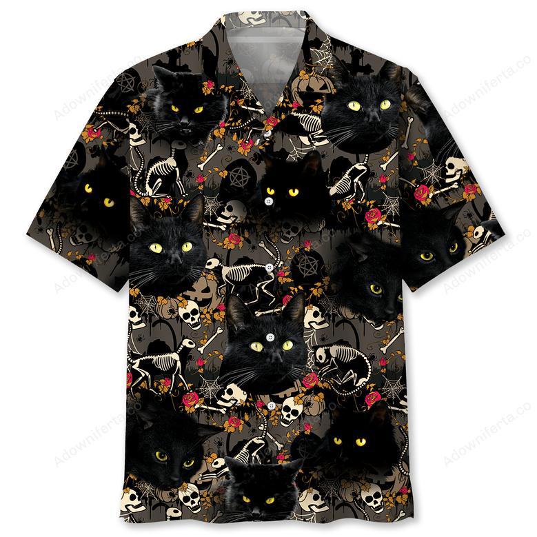 Black Cat Skeleton Hawaiian Shirt