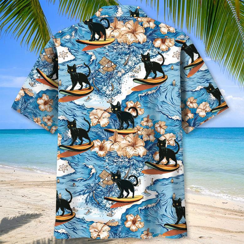 Black Cat Surfing Hawaiian Shirt