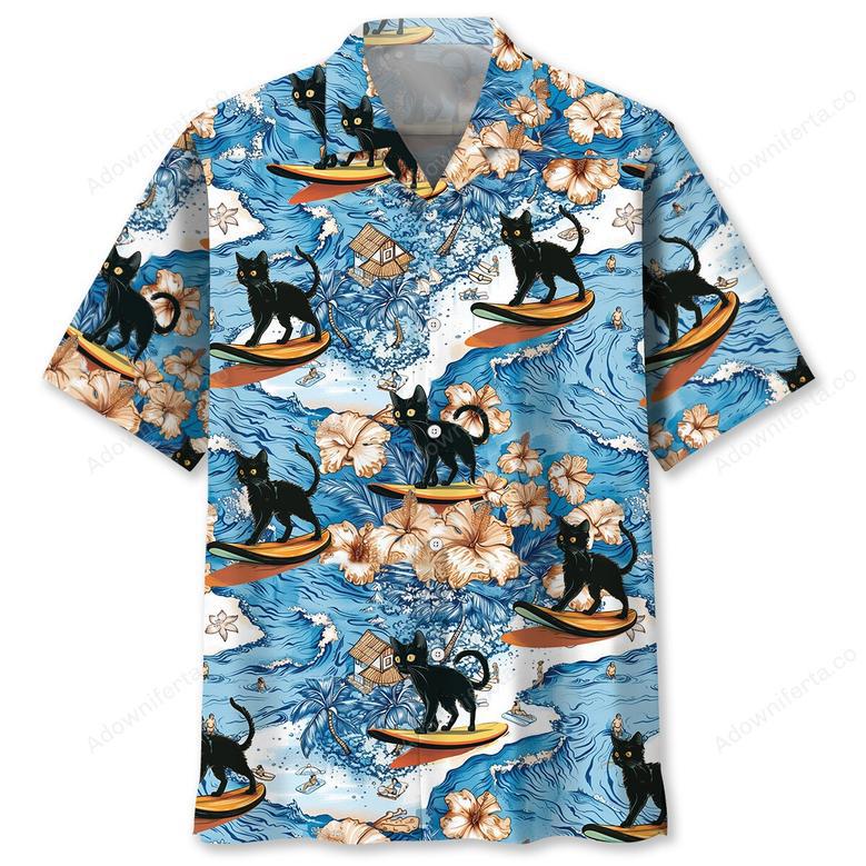 Black Cat Surfing Hawaiian Shirt