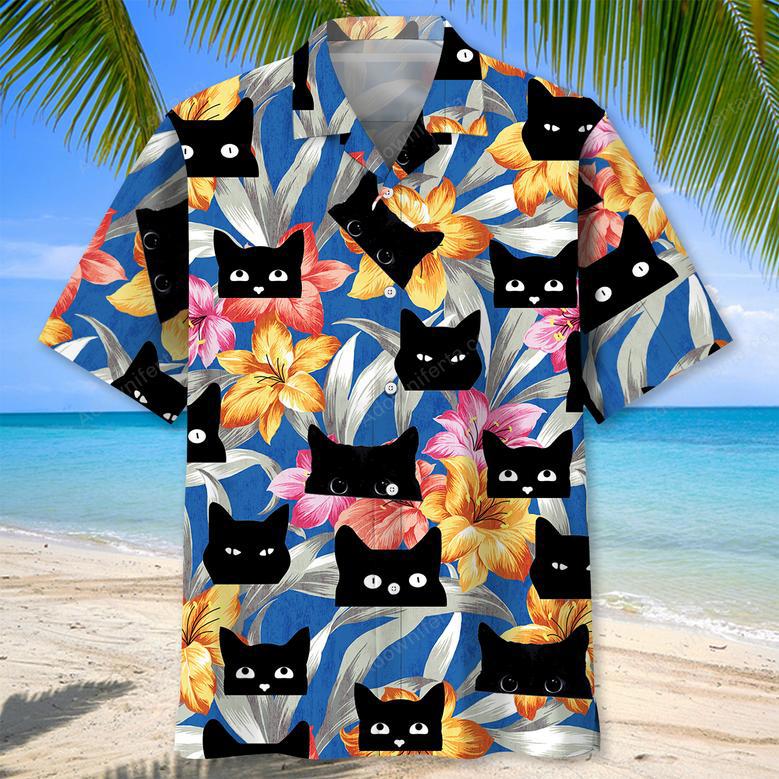 Black Cat Tropical Funny Hawaiian Shirt