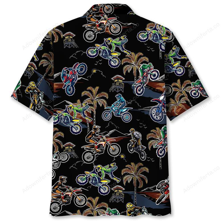 Black Tropical Dirt Bike Racing Hawaiian Shirt