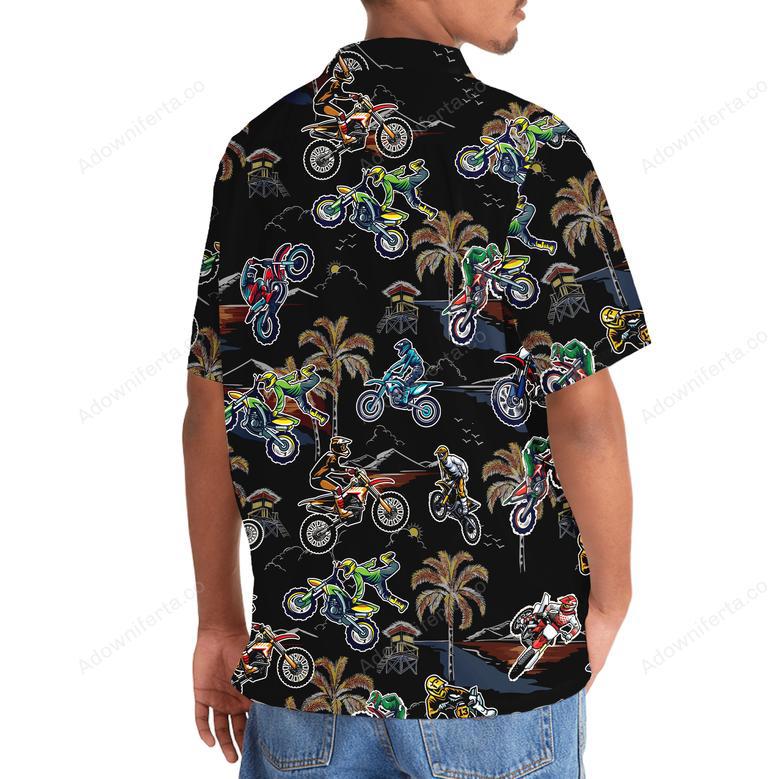 Black Tropical Dirt Bike Racing Hawaiian Shirt