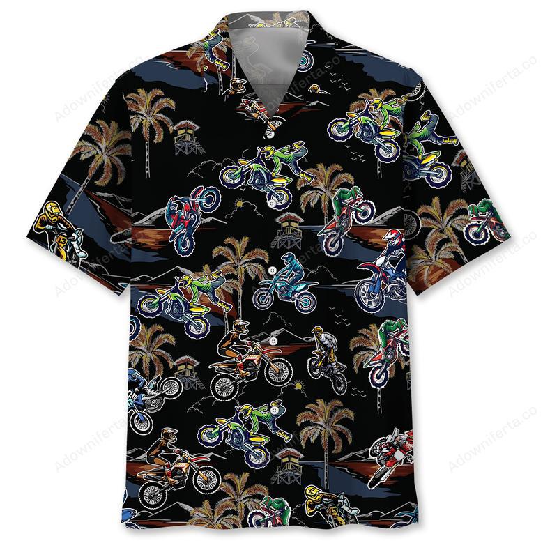 Black Tropical Dirt Bike Racing Hawaiian Shirt