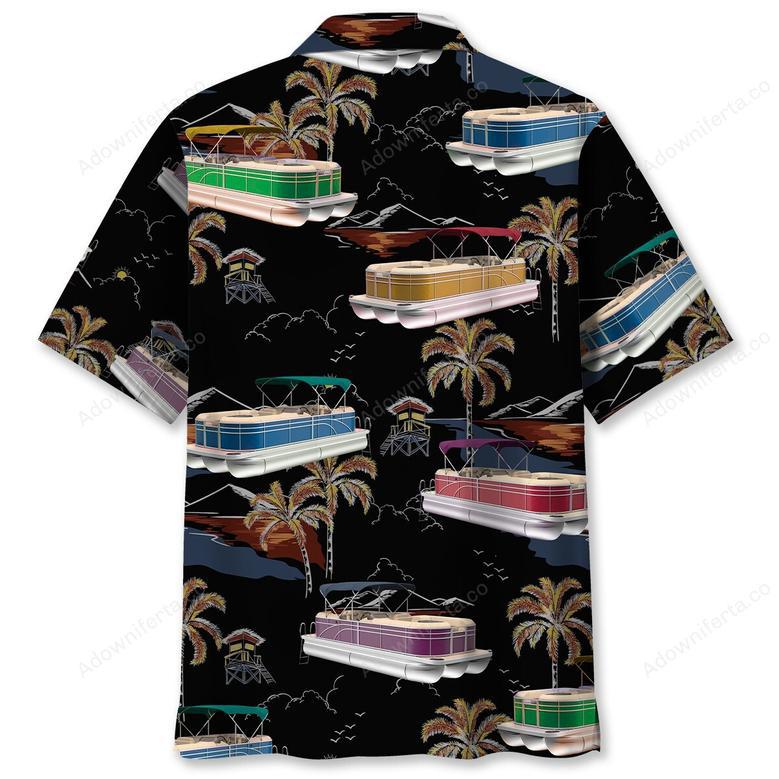 Black Tropical Palm Tree Pontoon Hawaiian Shirt