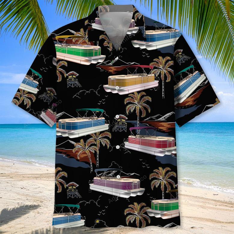 Black Tropical Palm Tree Pontoon Hawaiian Shirt