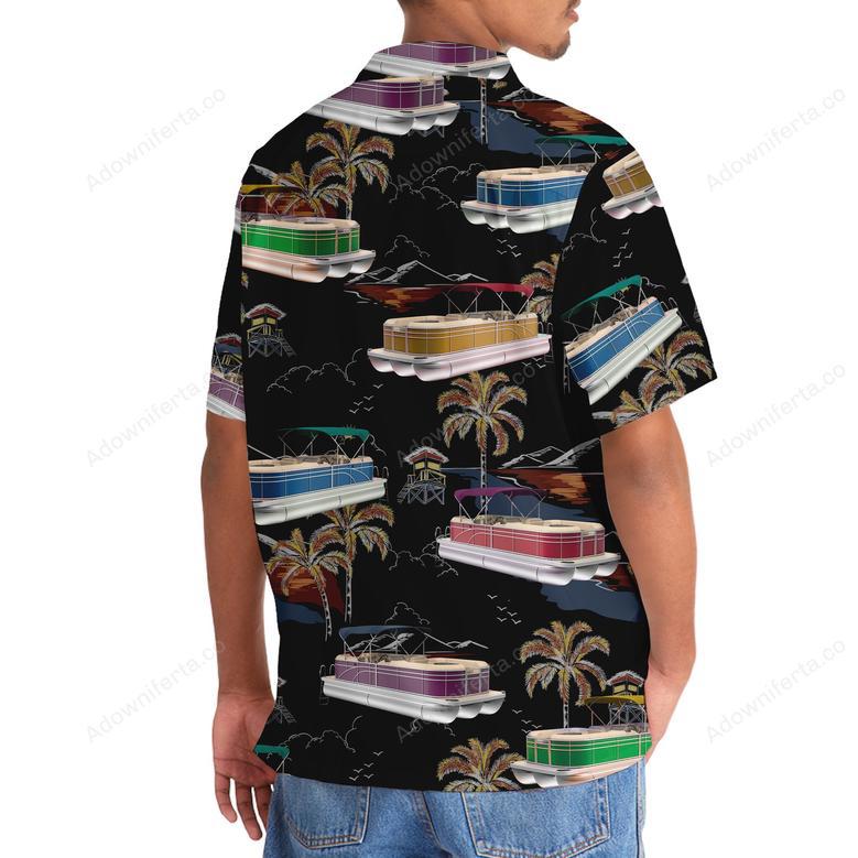 Black Tropical Palm Tree Pontoon Hawaiian Shirt