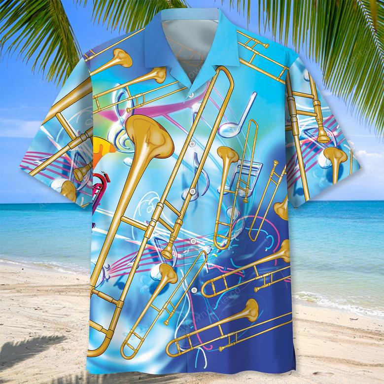 Blue Golden Trombone Hawaiian Shirt