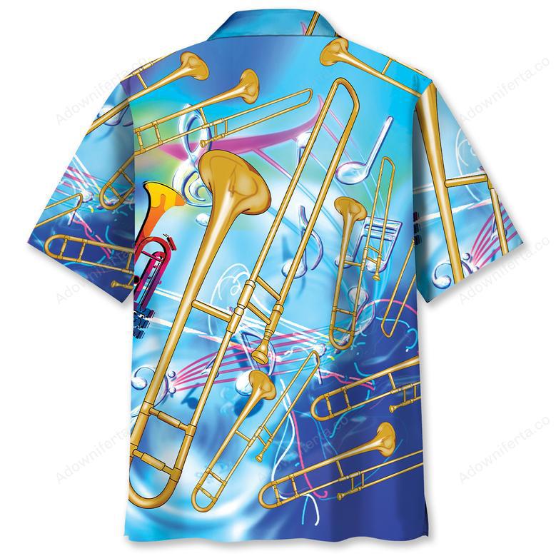 Blue Golden Trombone Hawaiian Shirt