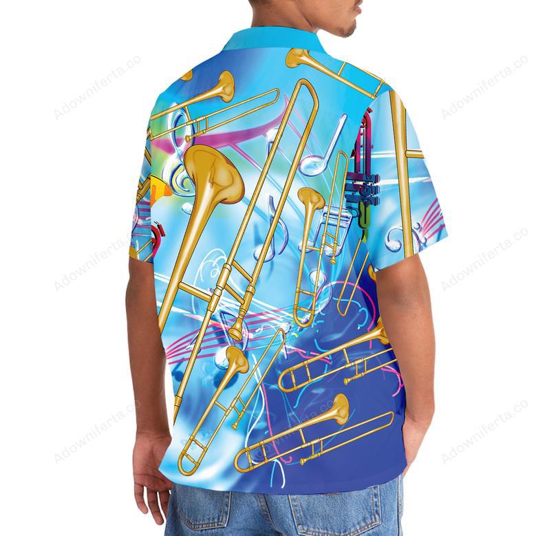 Blue Golden Trombone Hawaiian Shirt