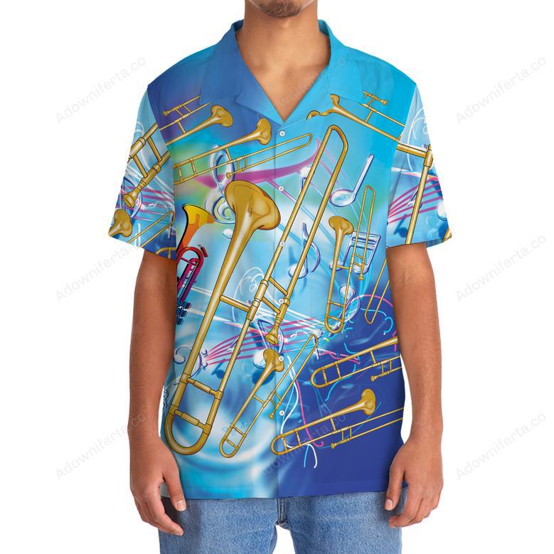 Blue Golden Trombone Hawaiian Shirt