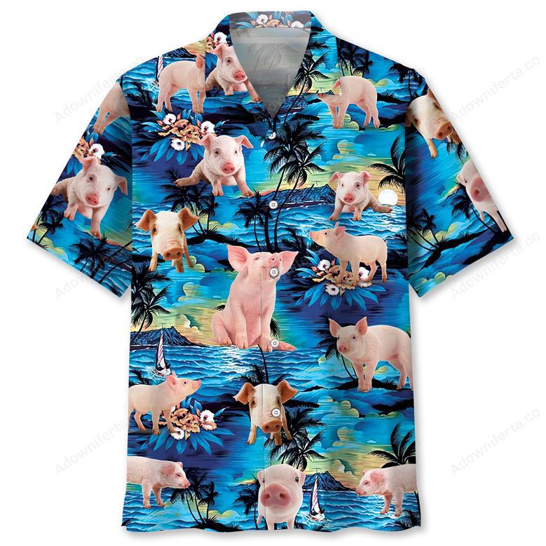 Blue Tropical Pig Hawaiian Shirt