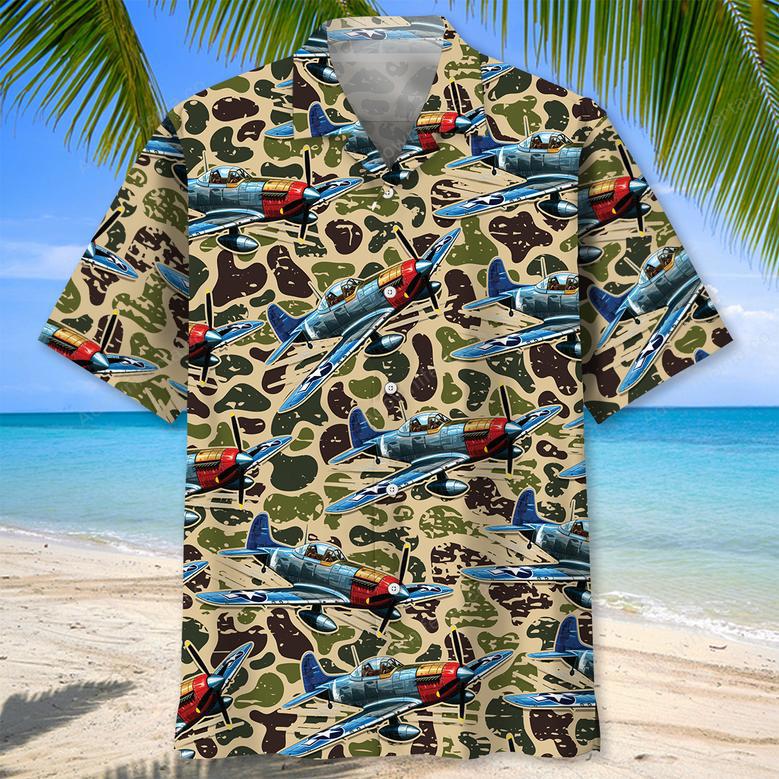 Camouflage Airplane Hawaiian Shirt