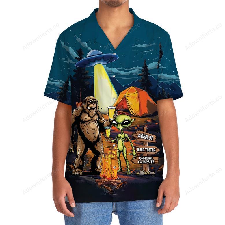 Camping Alien Bigfoot Area 51 Hawaiian Shirt