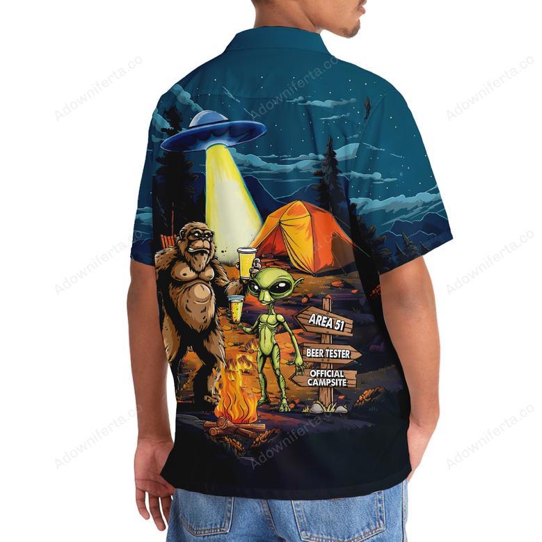 Camping Alien Bigfoot Area 51 Hawaiian Shirt