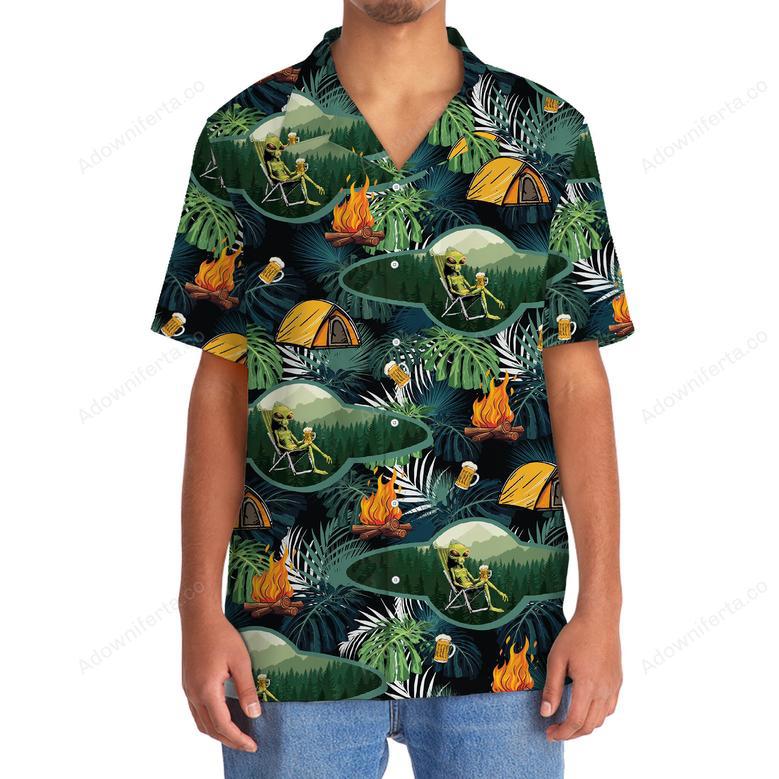 Camping Alien Chillin' Beer Hawaiian Shirt