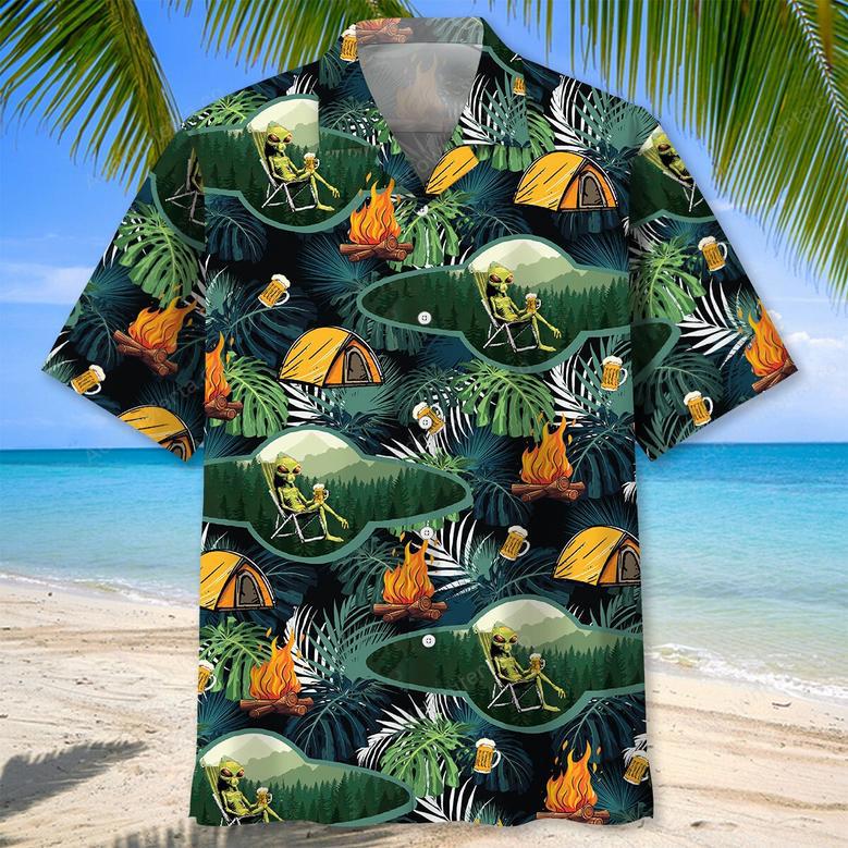 Camping Alien Chillin' Beer Hawaiian Shirt