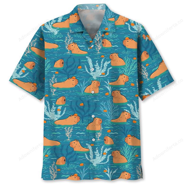 Capybara Orange Hawaiian Shirt