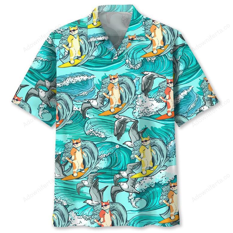 cat surfing hawaiian shirt